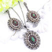 Gorgeous Ellipse Corrugated Rhinestone Jewelry Sets Resin Drop Earrings Stereoscopic Pendant Necklace Turkish Vintage Jewelry