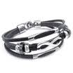 Hpolw Mens Womens Leather Bracelet Love Infinity Charm Cuff Bangle Black Silver