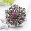 Vintage Turkish Brooch Pendant Dual-Purpose Women Ethnic Jewelry Retro Gold Color Flower Rhinestone Brooches Broches Hijab Pin