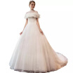 2018 Spring High Neck Sheer Neck Sweep Train Tiers Lace Ball Gown Wedding Bridal