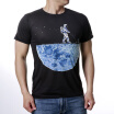 Mens Human Adventure Moon Pattern Printed Round Neck Short Sleeve Shirt