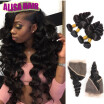 7A Ear To Ear 13x4 Lace Frontal Closure With Peruvian Loose Wave 4 Bundles With Frontal Closure Bleached Knots Frontal And Bundles