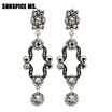 Exquisite Bohemia Women Long Rhinestone Dangle Earrings Antique Silver Round Drop Earring Turkish Indian Ethnic Wedding Jewelry