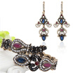 Factory Price Turkish Women Vintage Flower Resin Bangle Drop Earrings Antique Gold Color Long Dangle Earring Bracelet Cuff Sets