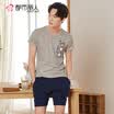 Urban front still mens pajamas cotton short-sleeved shorts fresh Korean version of the home service suit FH7001 light gray strip L
