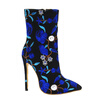 2018 fashion high heel long boots for woman party wedding cloth Printed flowers boots shoes plus size