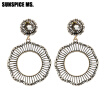 Fashion Bohemia Rhinestone Round Hollow Metal Drop Earrings Antique Gold Color Dangle Earrings Indian Turkish Wedding Jewelry