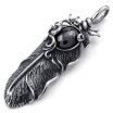 Hpolw Mens&Womens New Vintage Stainless Steel Casting Black Feather Pendant Black Crystal Necklace