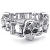 Hpolw Mens Stainless Steel Bracelet Heavy Wide Biker Skull Silver