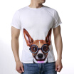 Mens Dog Printed O-neck Short Sleeve White T-shirt