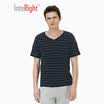 INTERIGHT home service mens cotton yarn-dyed striped V-neck short-sleeved shirt pajamas home service navy blue XL