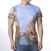Men Building Printing Contrast Color O-Neck T-Shirt