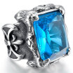 Hpolw Mens Large Stainless Steel Glass Ring Silver Black Blue Dragon Claw Knight Fleur De Lis Vintage Gothic