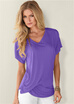 Womens Solid Color Drapy V-Neck T-Shirt