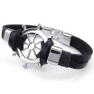 Hpolw Mens&Womens Alloy LeatherLeather Bracelet&Black&Silver Circular metal Bracelet