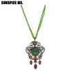 Elegent Vintage Turkish Women Seed Bead Flower Pendant Necklace Sets Antique Resin Indian Ethnic Wedding Retro Strand Jewelry