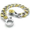 Hpolw Mens Gold&silver Stainless Steel Lobster Clasps Bracelet&Biker Heavy Wide Links Flower pattern hollow Bangle