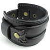 Hpolw Wide Genuine Black Leather Mens Bangle Cuff Bracelet