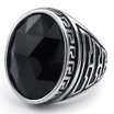 Hpolw Mens black Crystal Stainless Steel Ring Classic Oval a shinning black jeweledBlack&Silver