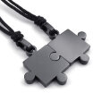 Hpolw 2pcs Mens & Womens Couples Stainless Steel Puzzle Pendant Love Necklace Set Black