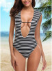 2018 Women One-piece Swimsuit Striped Cutout Back Swimwear Bathing Suit