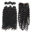 8A Brazilian Curly Virgin Hair With Closure 4 Pcs Lot Brazilian Remy Human Hair Weave 3 Bundles And Lace Closures Natural Black 1B