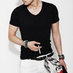 Fashion Solid Color V-Neck Cotton Blends Short Sleeved Slim Men&39s T-Shirts