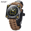 Inlife Multifuctional Survival Paracord Bracelet Watch with Compass Flint Fire Starter Scraper Whistle Gear