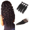 Ishow Hair Brazilian Deep Wave With Baby Hair With Closure 7A Brazilian Virgin Hair 4Bundles With Closure Natural Color