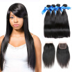 WYF Indian Virgin Hair Straight Hair with Closure 100 Unprocessed Human Hair 4 Bundles