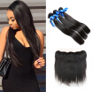 WYF Indian Straight Virgin 3 Bundles with Frontal Closure 100 Human Hair Straight Wave