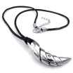 Hpolw Mens Tribal Wolf-Tooth sapphireBlue Crystal Pendant Rope Necklace ChainBlack Silver