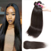 Glary Peruvian Human Hair 100 Unprocessed Straight Virgin Human Hair 3 Bundles with 4x4 Lace Closure Free Part Natural Black