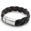 Hpolw men Brown Leather Mens Handmade Braid classic simple design Bracelet Bangle Stainless Steel Clasp16mm - 8" 85" 9" inc