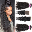 Glary Brazilian Hair Deep Wave with Closure 3 Bundles Virgin Hair with Closure Unprocessed Human Hair with Closure Natural Color