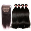 10A 5x5 Lace Closure With 3Bundles Unprocessed Malaysian Virgin Human Hair Weave Straight And Closure Natural Color Can Bleach 613