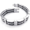 Hpolw Womens silver&black Stainless Steel Black&white stripes Bolt buttoned Bracelet13mm05" Length 85"216cm