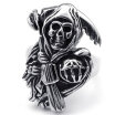 Hpolw Stainless Steel Band Casted Grim Reaper Skull Biker Mens gothic Punk Style RingBlack&Silver