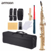 ammoon Bb B Flat Brass Straight Soprano Sax Saxophone Stylish Surface Design With Beautiful Carve Pattern Soprano Sax Kit