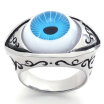 Hpolw Vintage dignity fashion Stainless Steel Blue crystal eyes men Ring Blue & Silver Width 18mm