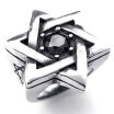 Hpolw Mens Pentagramstar Black&Silver 316L Stainless Steel Vintage Star of David black crystal wedding Ring