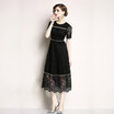 S M L XL XXL elegant new summer 2018 long lace dress women short sleeve black white hollow out office lady A line mid calf
