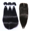 8A Indian Virgin Hair Straight With Closure 3 Bundles Unprocessed Indian Human Hair Weave And Lace Closure 4 Pcs Lot Natural Black