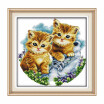 Decdeal 13 13 inches DIY Little Cats Pattern Cross Stitch Kit with Blank 14CT Canvas Cloth & Cotton Thread Embroidery Cross Stit