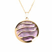 Round River Lines Purple Quartz Crystal Pendant Stainless Steel Necklaces 17"
