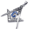 Hpolw Jewelry Mens Blue"G" Freemason Masonic 316L Stainless Steel Silver Pyramid Pendant Necklace18-26 inch Chain