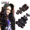 10A Unprocessed Peruvian Virgin Human Hair Weaves 3 Bundles With Lace Closure Body Wave Cuticle Aligned Thick Remy Hair Extensions