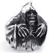 Hpolw Mens Stainless Steel Ring Gothic Casted Grim Reaper Skull Black Silver