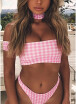 2018 Women Plaid Bikini Set Chocker Push Up Padded Swimsuit Swimwear Bathing Suit