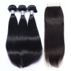 9A Peruvian Virgin Hair Straight With Lace Closure 3 Bundles Peruvian Remy Human Hair Weaves And Closures 4 Pcs Lot Natural Black